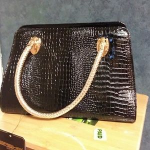 Black faux snakeskin purse